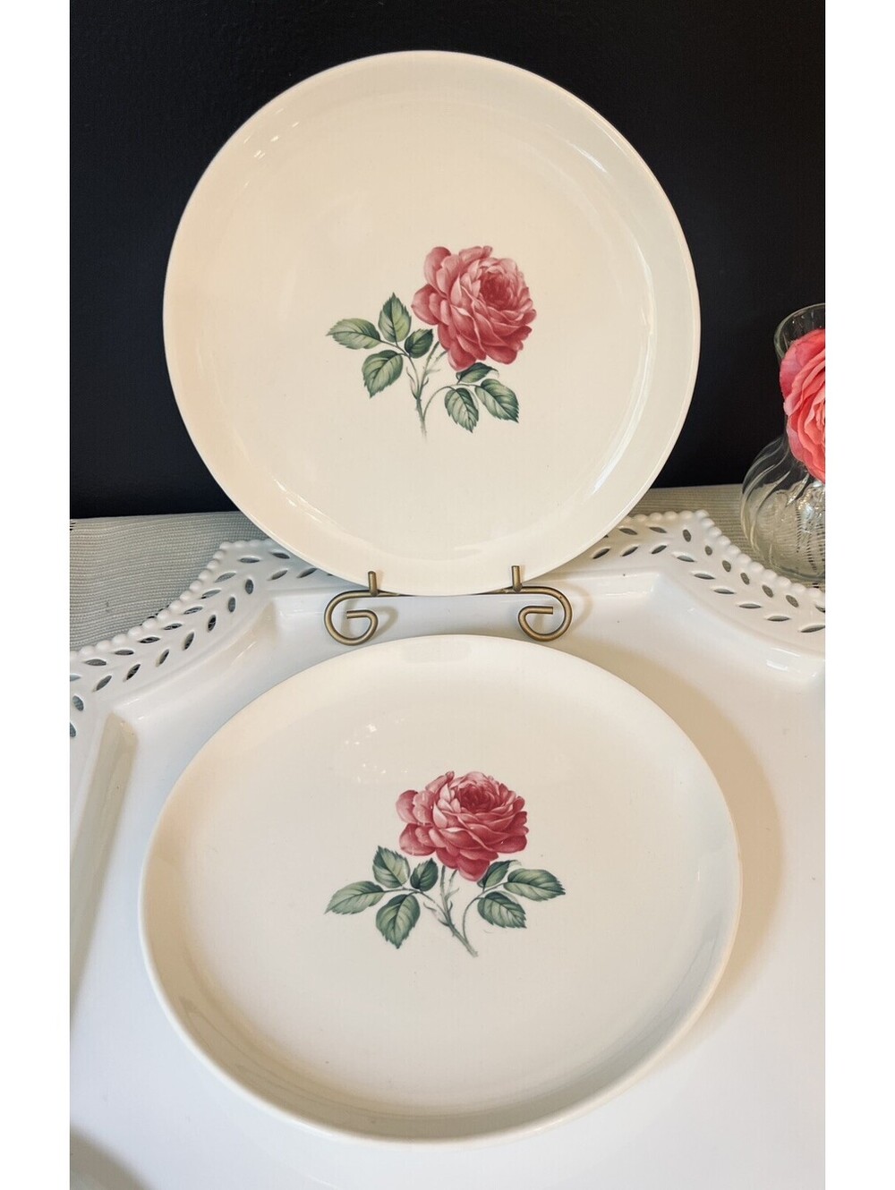 Vintage Rose Dessert /salad Plates Paden City Pottery Made in USA.   (2)